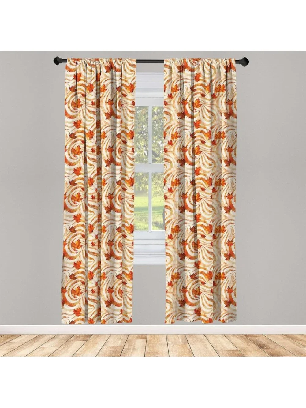 Autumn Window Curtains Set of 2, Lightweight Rod Pocket Panels, Fall Leaves